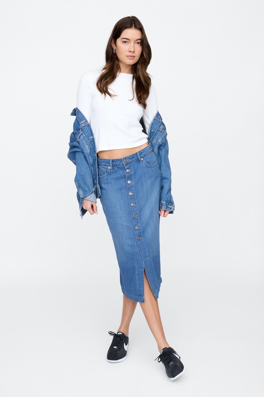 Pollera De Jean Con Botones Mujer Medium Indigo 15