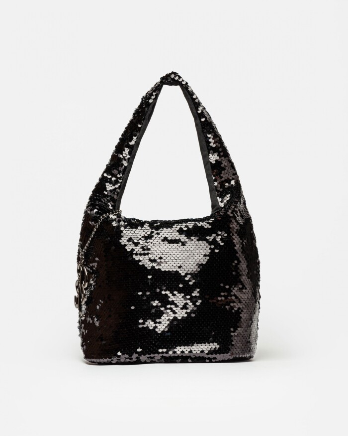 Cartera al hombro Poolside en paillette metalizado Negro