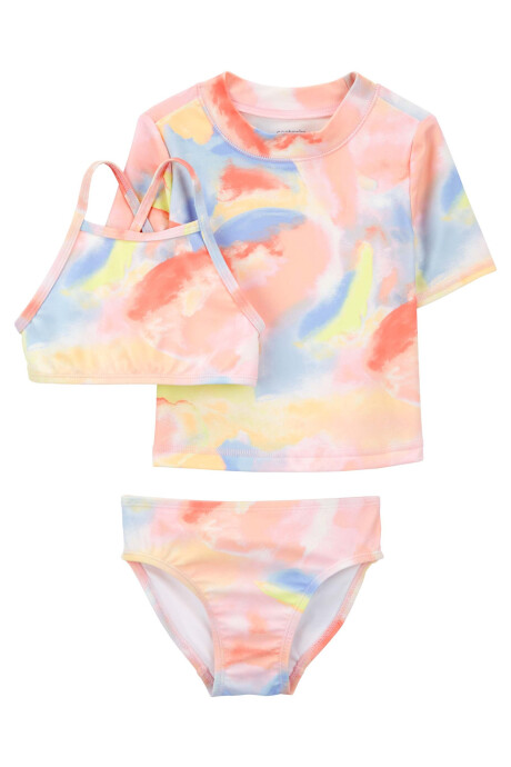 Traje de baño tres piezas con protección UPF 50+ diseño tie-dye Sin color