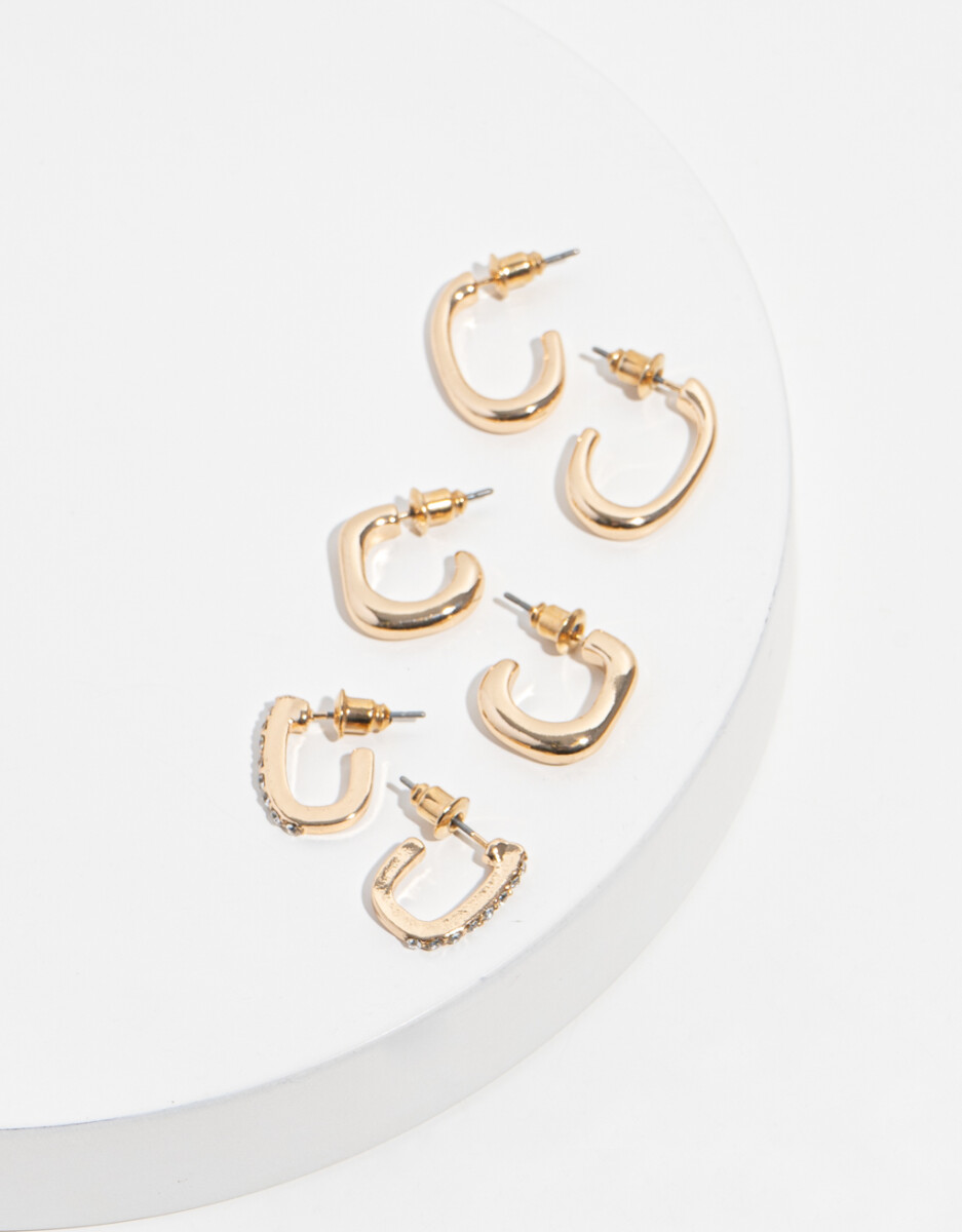 Aros Argollas Set Metal Con Detalle De Strass 