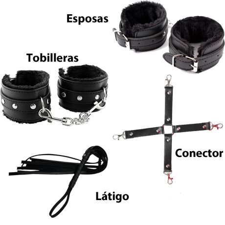 Set Bdsm Conector + Esposas y Tobilleras + Látigo Set Bdsm Conector + Esposas y Tobilleras + Látigo