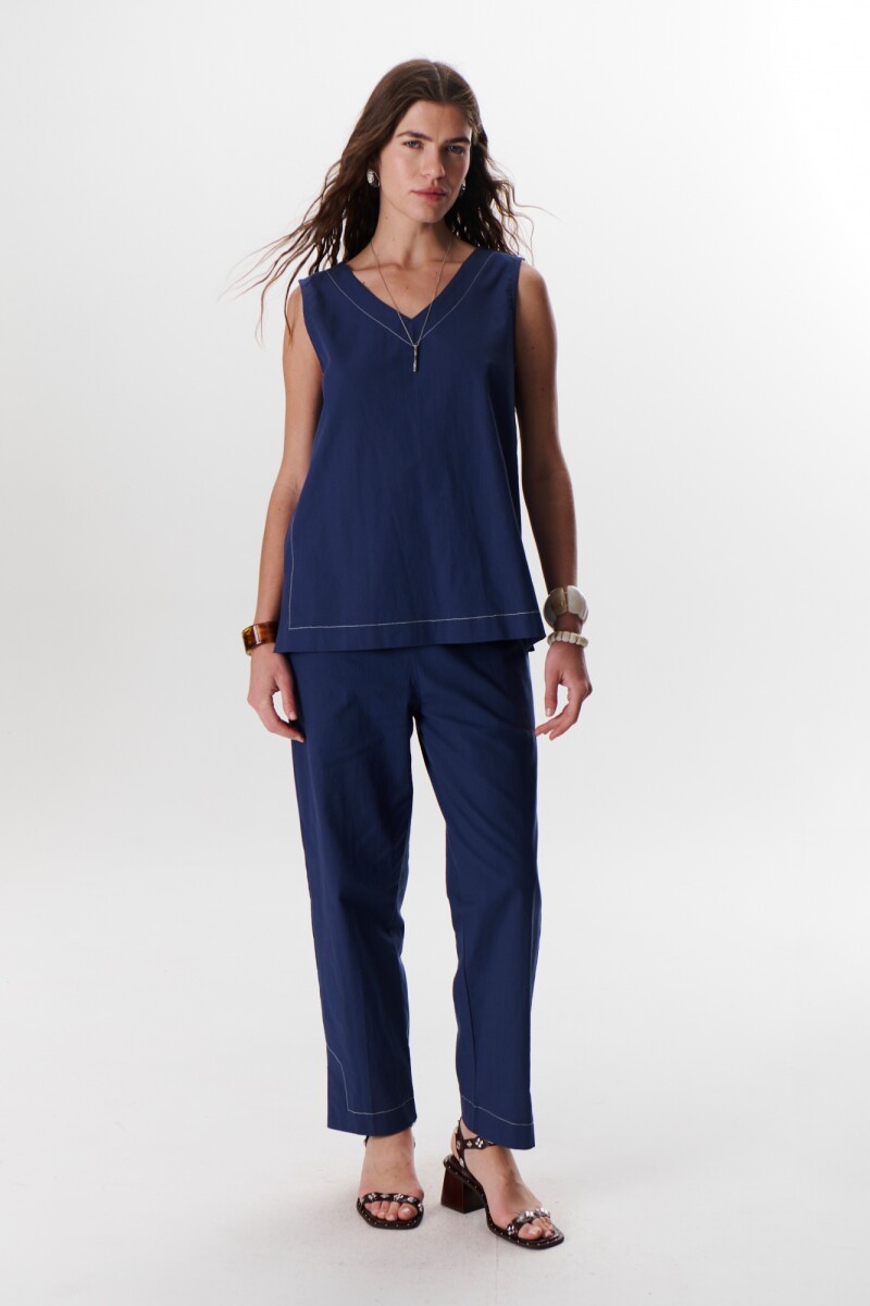 PANTALON LINO STRECH AZUL