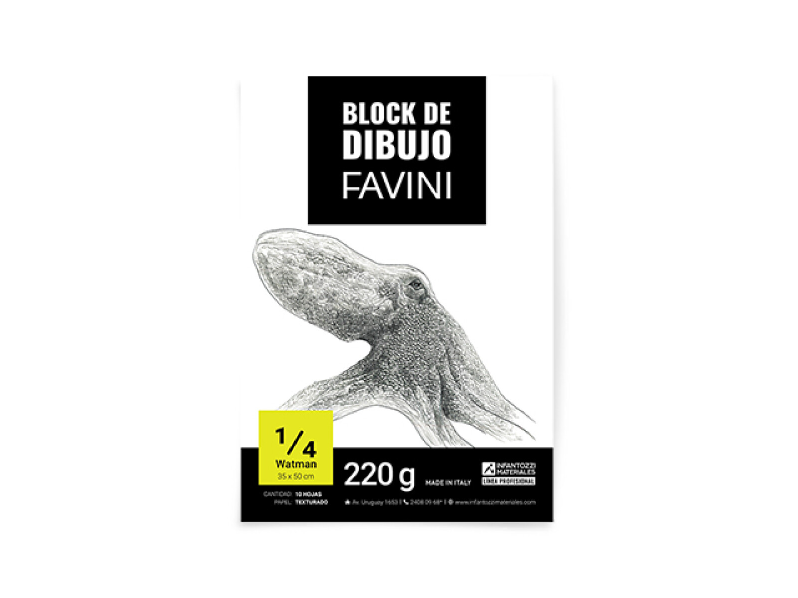 Block de dibujo 220 g Favini / Infantozzi Profesional - 1/4 W - 10 Hojas 