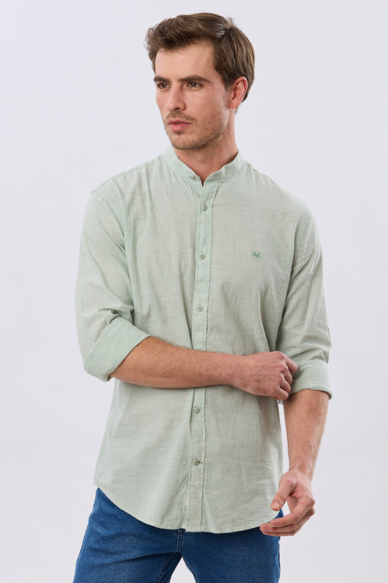 CAMISA LISA DE LINO CUELLO MAO - Menta 