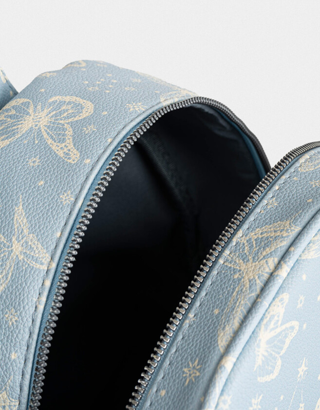 Mochilas Urbanas Estampados Mochila Cuerina Mariposas - Azul Celeste