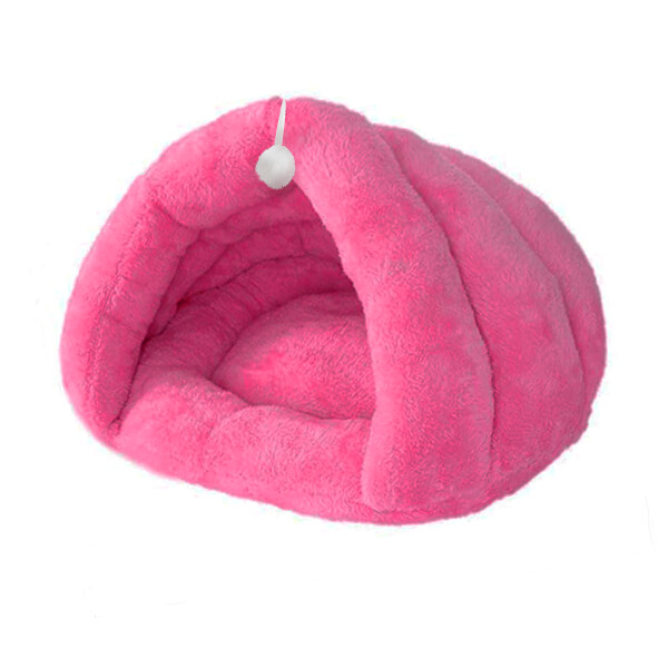 Cama Cucha Cueva Gato Casilla Pom Pom Iglu Peluche Acolchada Variante Color Rosa