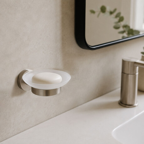 JABONERA CON PLATO VIDRIO METAL BRUSHED NICKEL GRIS GRIS-BRUSHED NICKEL