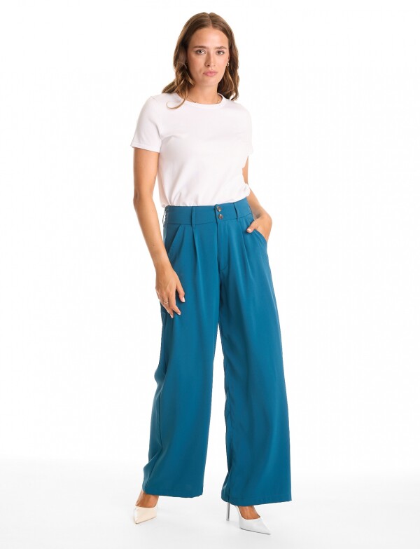 Palazzo Con Doble Botón & Cintura Elástica PETROLEO