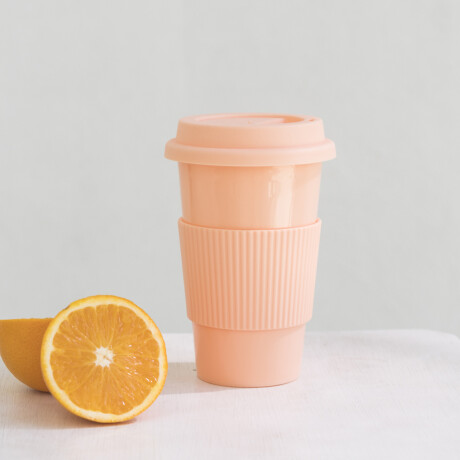 Vaso reutilizable con tapa y agarre de silicona Naranja