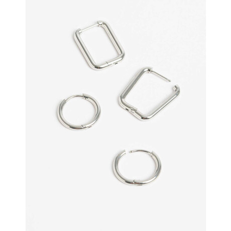 Aros Argollas Set Metal Plateado