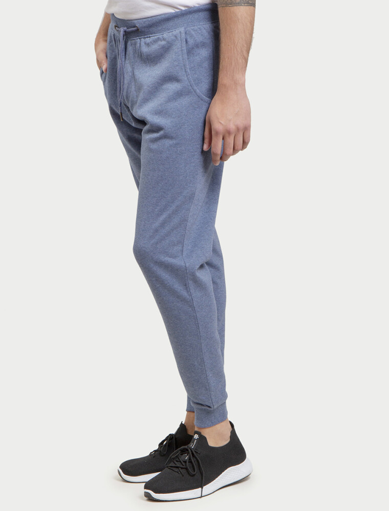 Pantalón Felpa con Puño Azul Melange