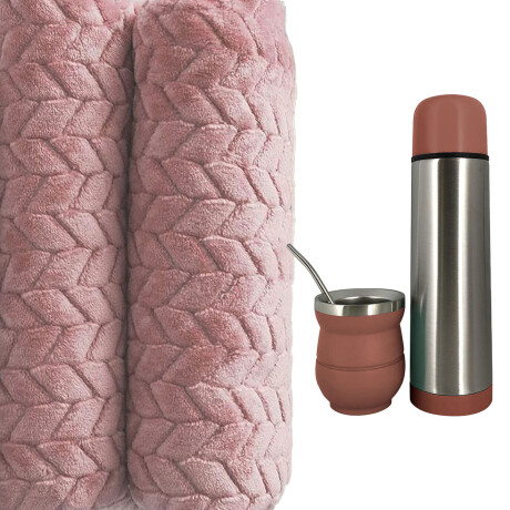 Set Invierno Manta Frazada Polar 2 Pza + Termo Mate Bombilla Rosa