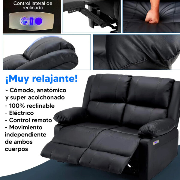 Sofá Sillón 2 Cuerpos Reclinable Masajeador Electrico Living Color Variante Negro