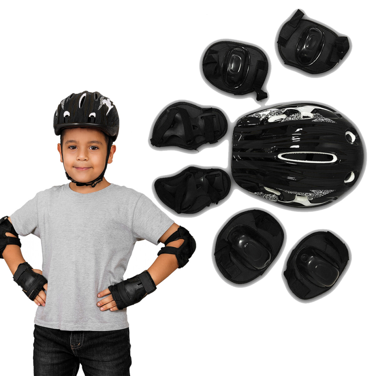 Kit De Proteccion Infantil Para Bicicletas 7 Piezas - Negro 