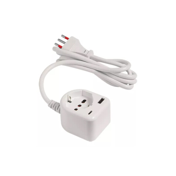 Alargue con toma schuko bipaso+(USB A+C), ficha 3L E18276