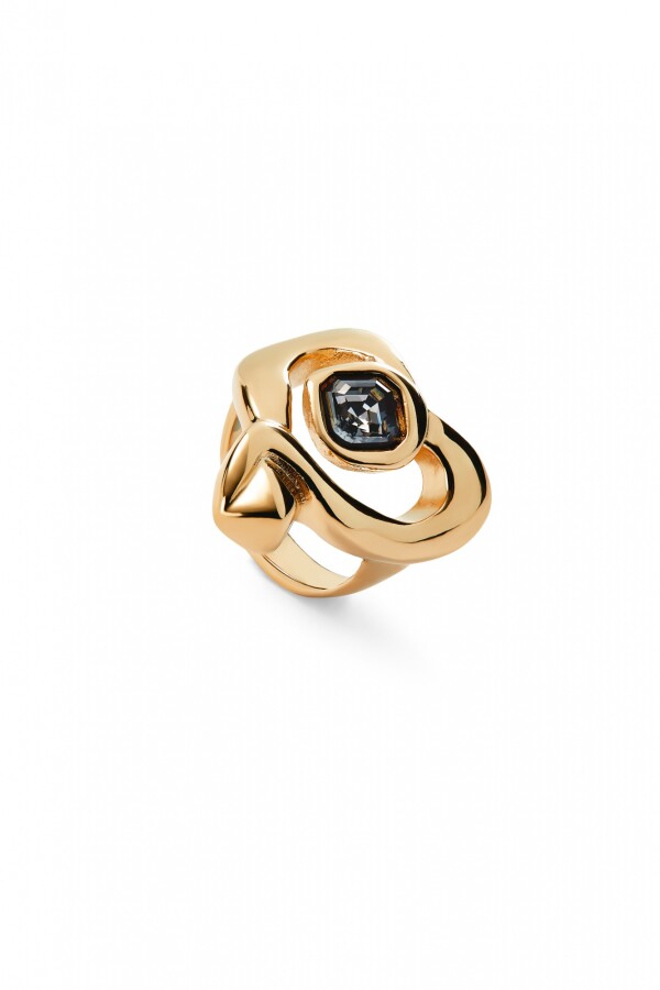 ANILLO EN ALEACIÓN DE METALES BAÑADO EN ORO 18K CON CORAZON Y CRISTAL NEGRO Anillo