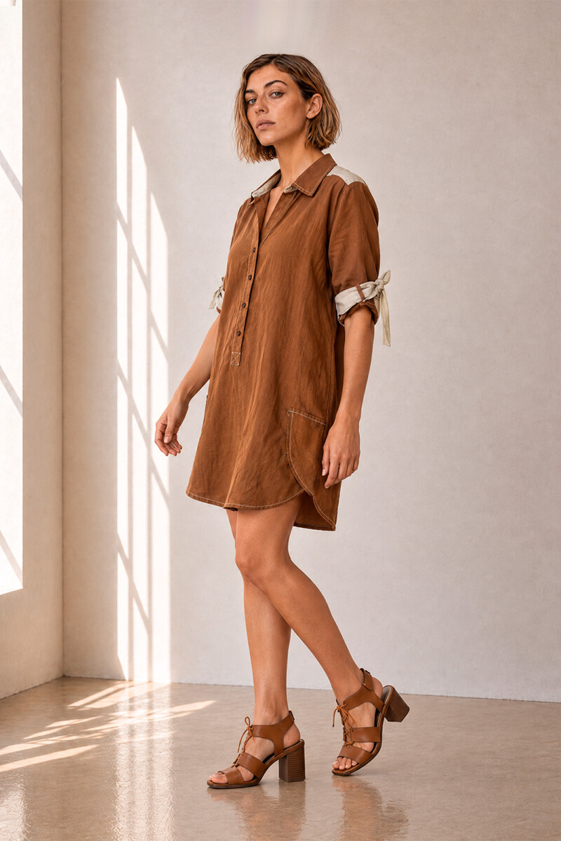VESTIDO LINO POLO TOSTADO