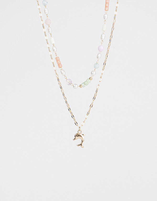 Collares Cortos Beach Set De Collares Con Perlas Y Dije - Dorado