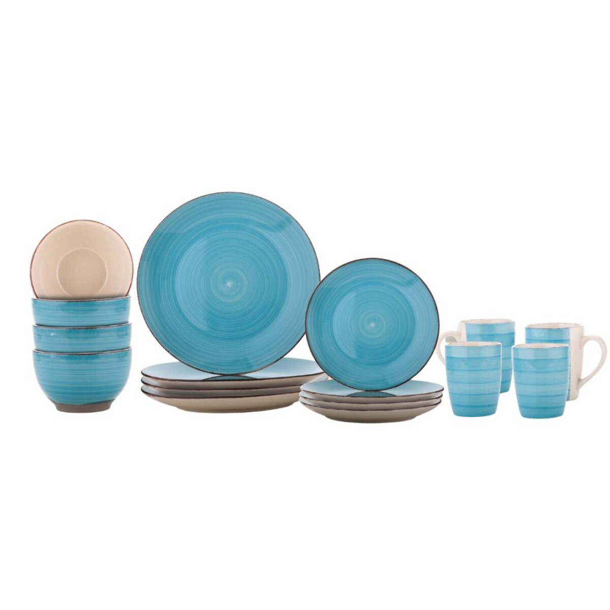 JUEGO DE VAJILLA 16 PIEZAS TURQUEZA BORDE MARRÓN 