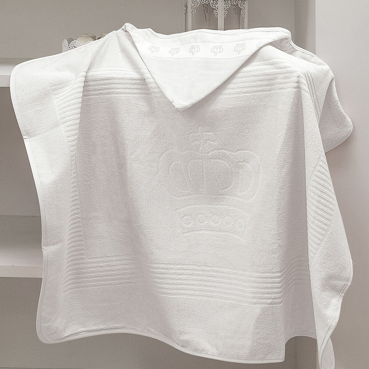Toalla Con Capucha Bebé Clásica Döhler Algodón 90 x 70 cm - BLANCO 