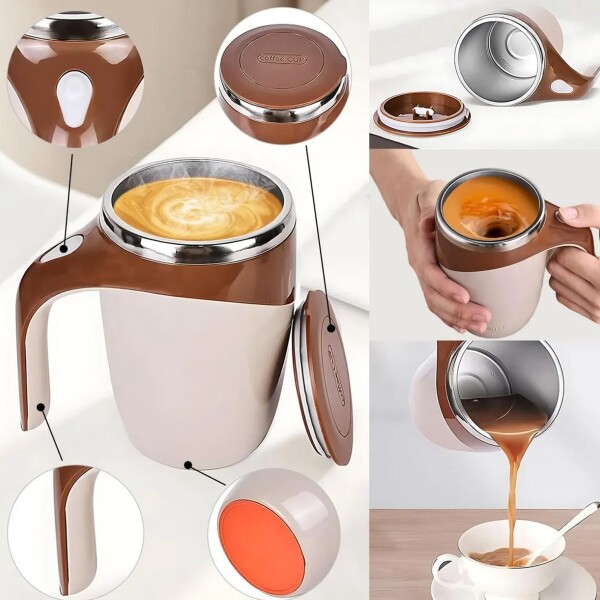 Taza Batidor Automatico Pilas Cafe Te Revolvedora Termica Ax Variante Color Marron