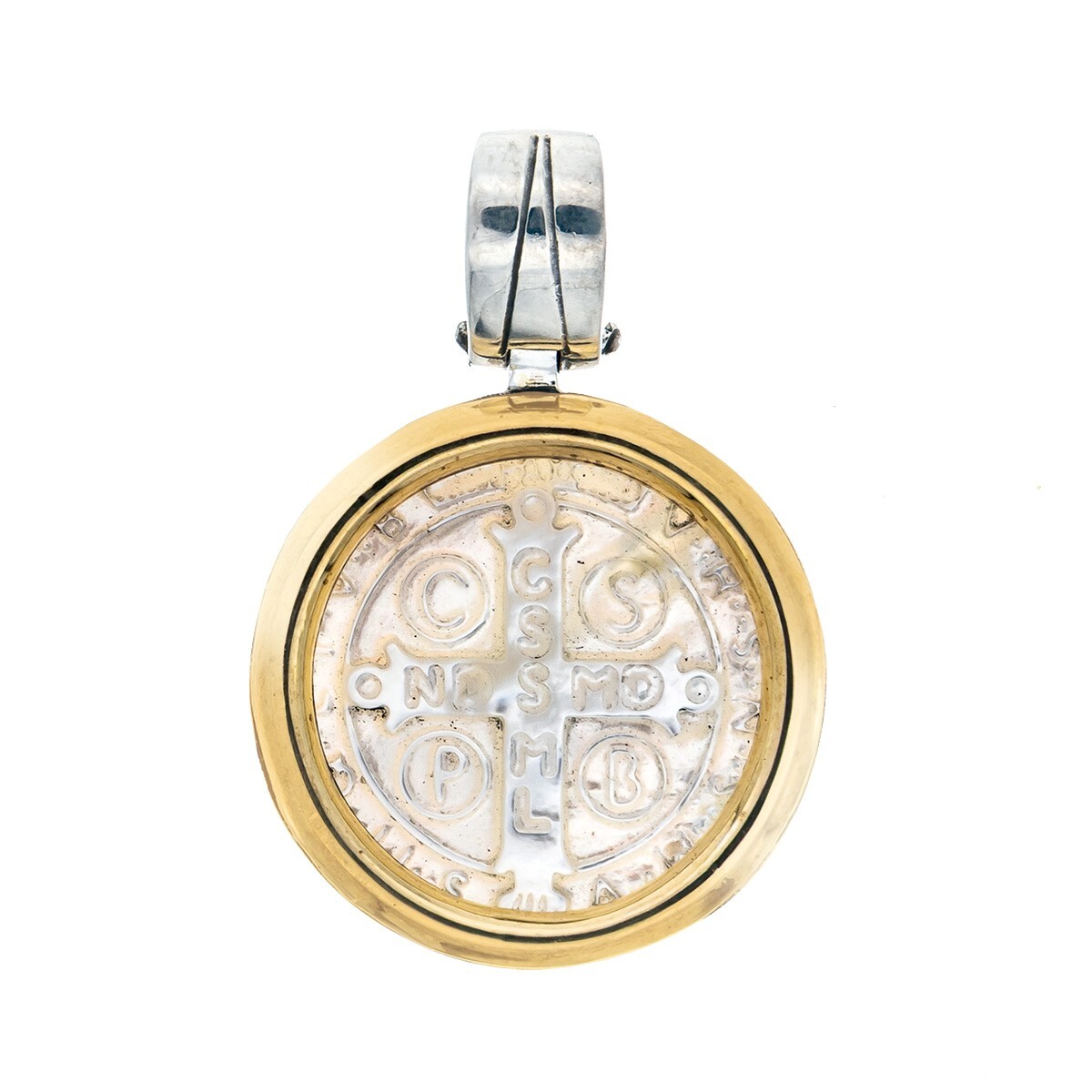 Medalla religiosa de plata 925 y double en oro 18 ktes, SAN BENITO. 