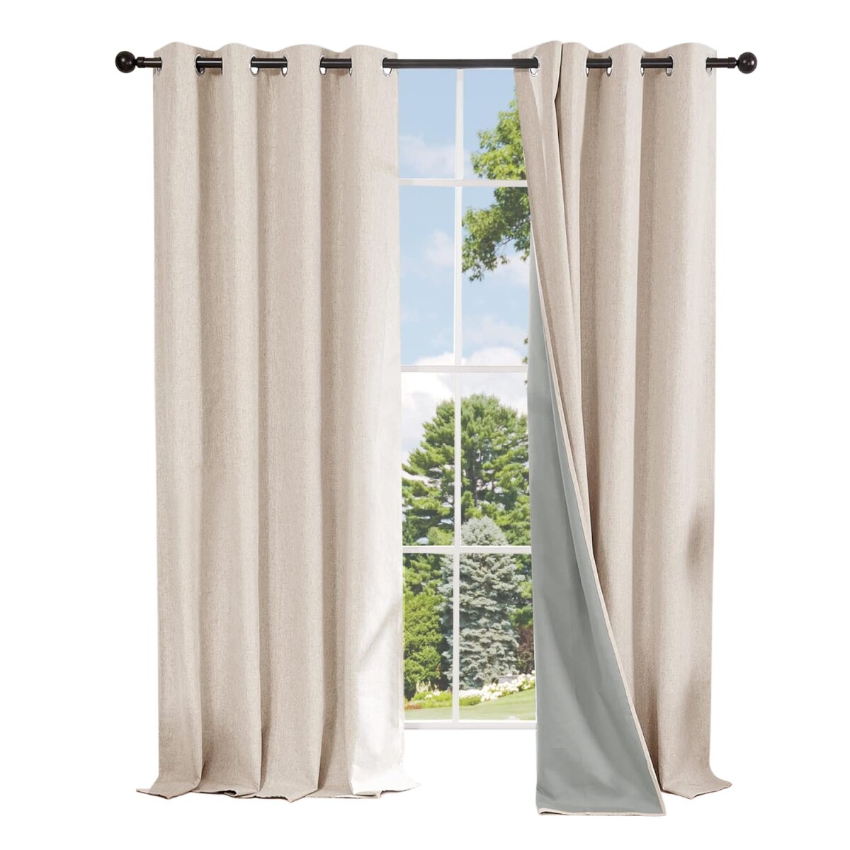 Cortina Blackout 100% Engomada Termica Set 2 Paños Tipo Lino - Variante Color Beige 