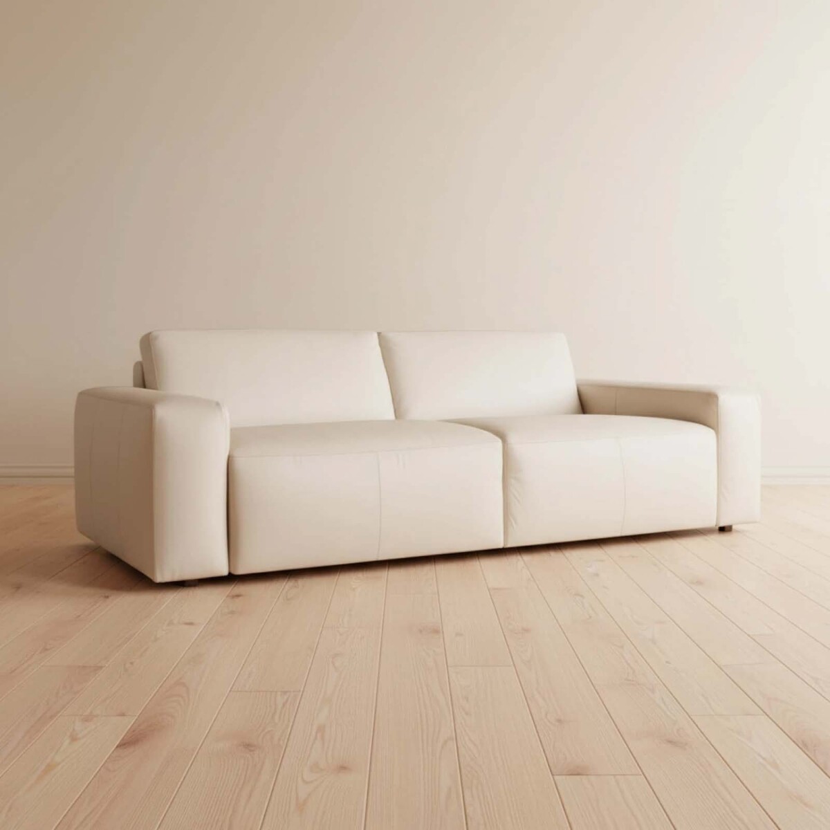 SOFA - 3 CUERPOS CUERO-Y-MADERA NATURAL-BEIGE LOFT ARENA 