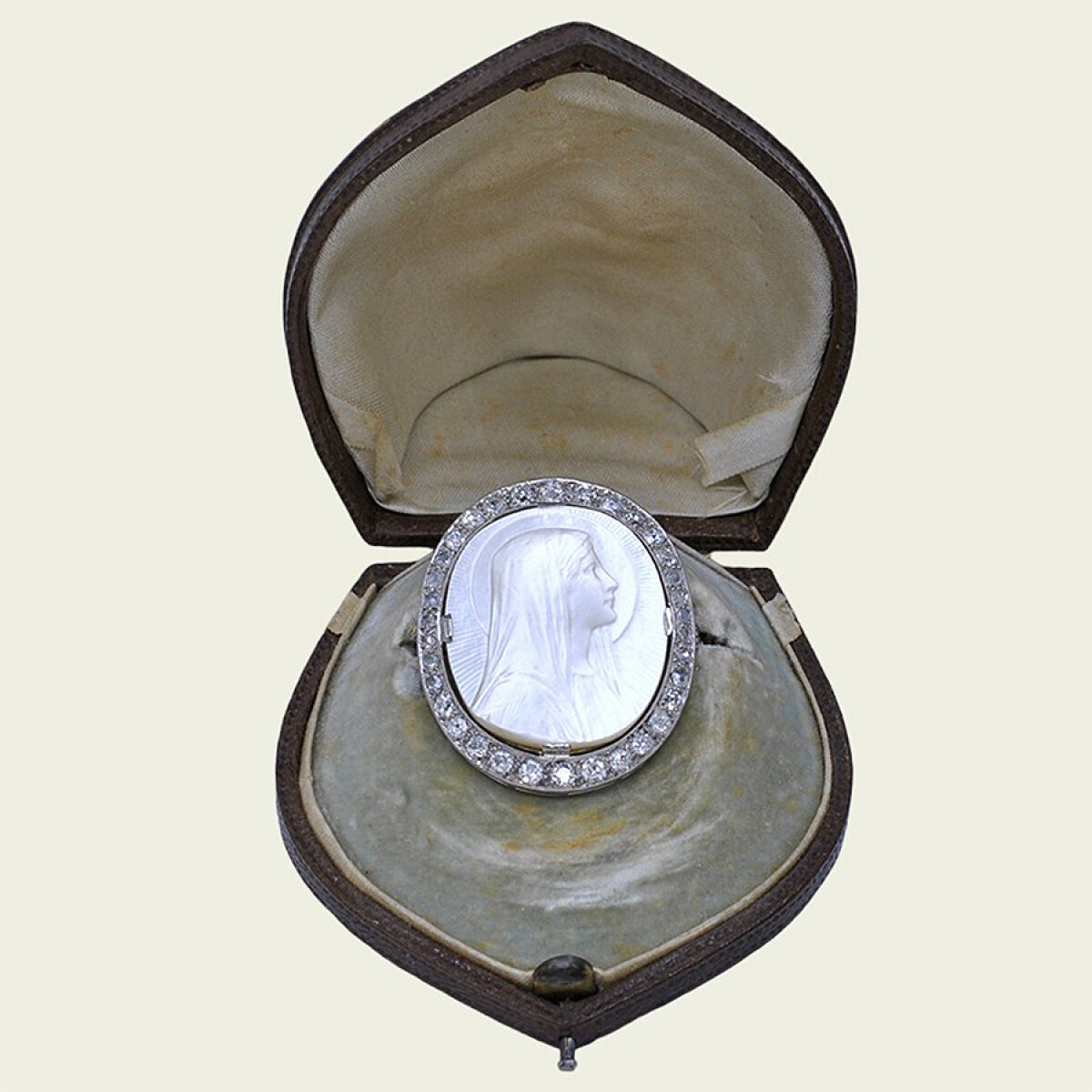 Prendedor Antiguo Oro 18K Blanco, Brillantes, Diamantes Y Nácar, Punzones Franceses 