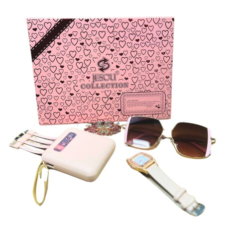 Pack Dama Powerbank Lentes de Sol Broche y Reloj E-037 ROSA