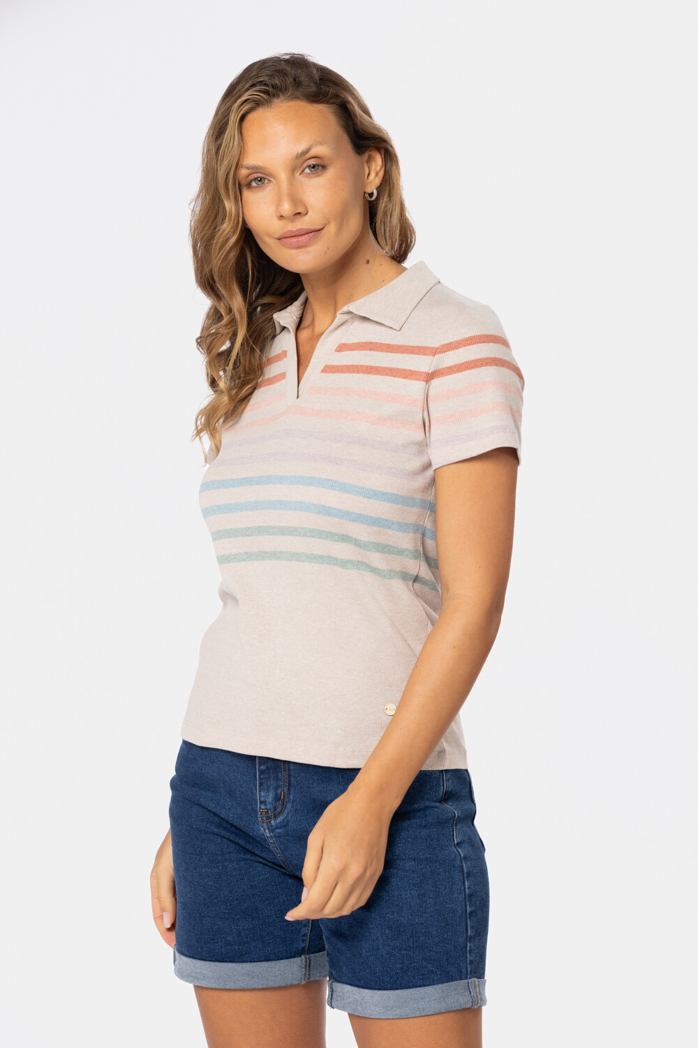 REMERA POLO RAYADA Beige