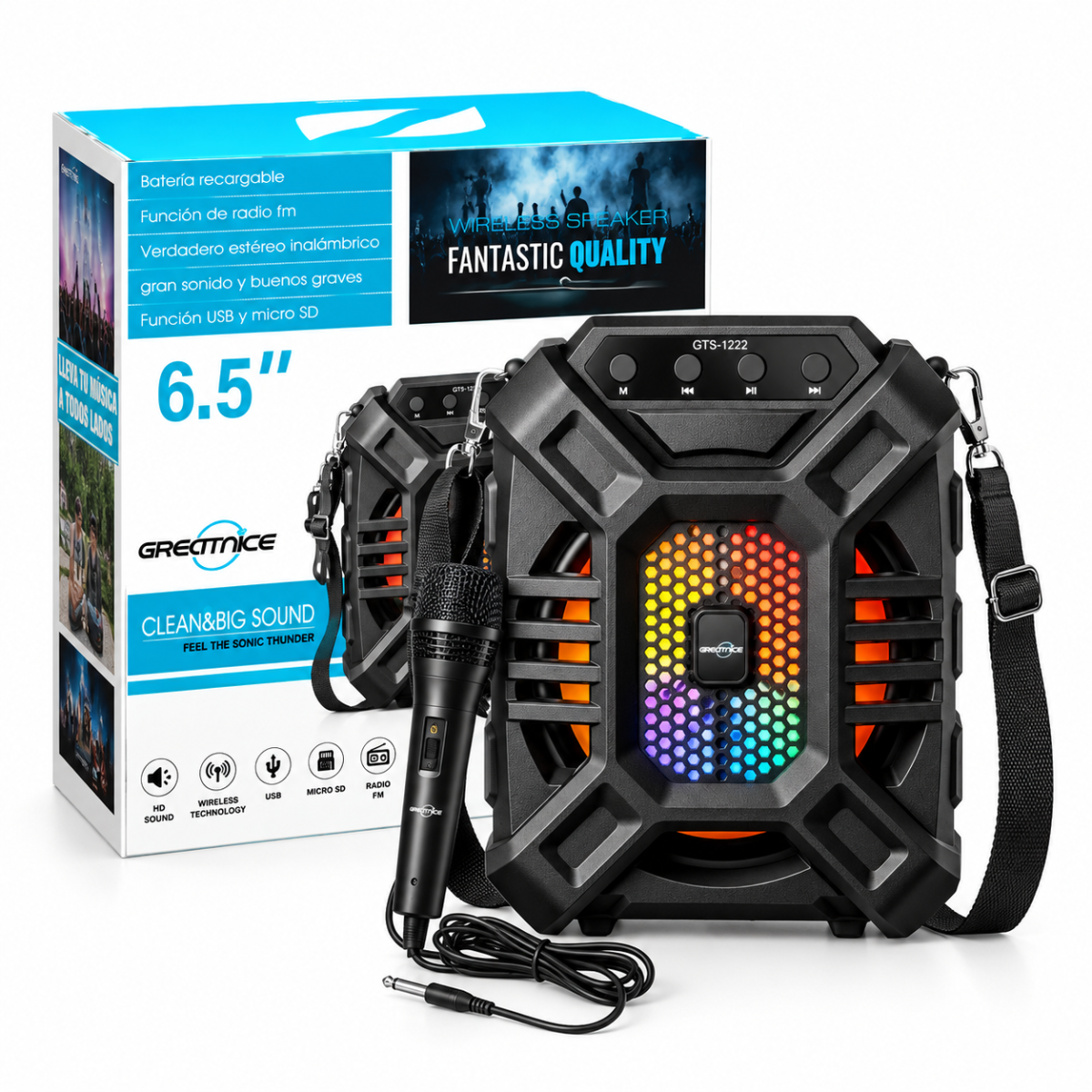 PARLANTE BT GREATNICE GTS-1222 6.5"" C/BATERIA C/MICROFONO 