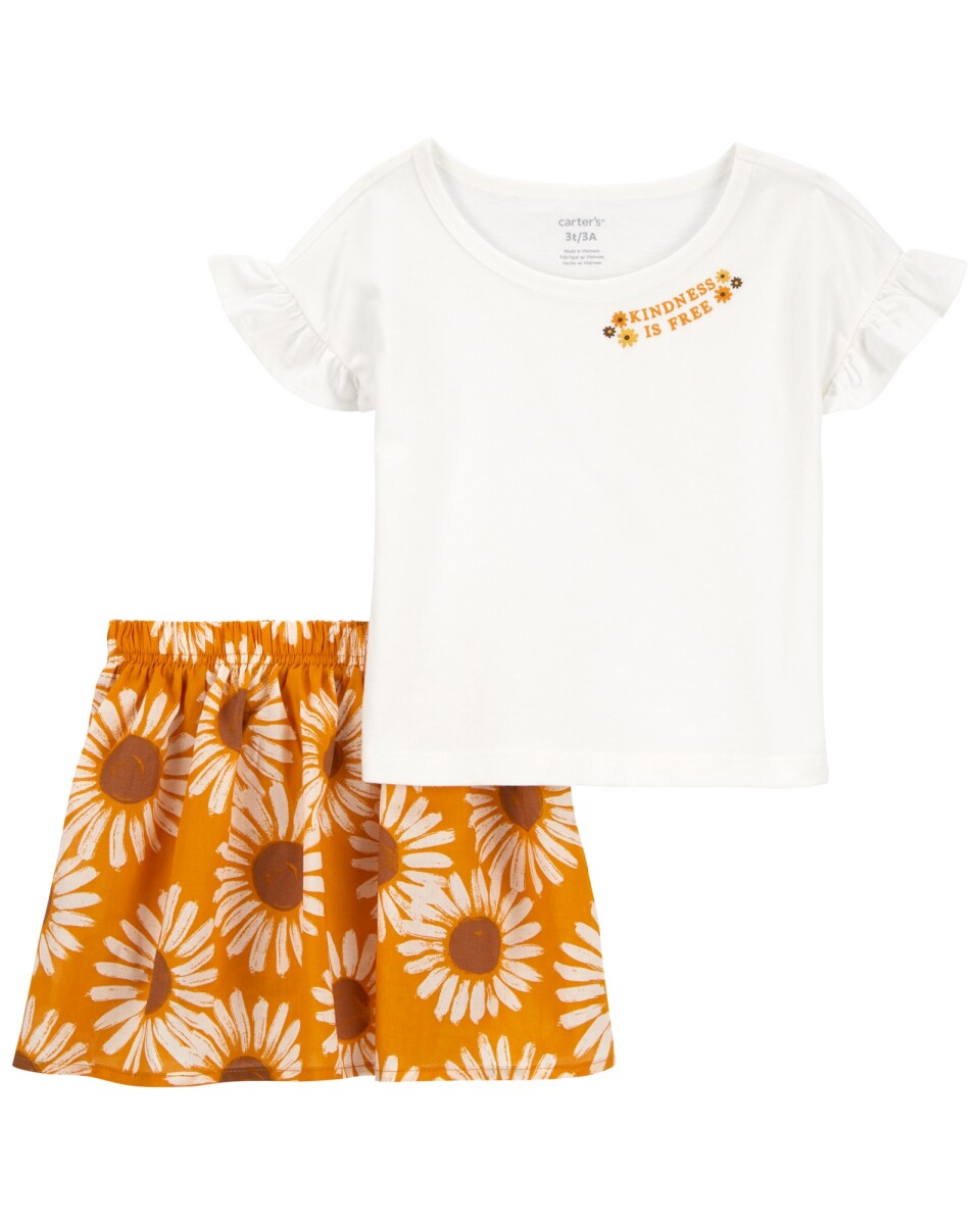 Set dos piezas de algodón, pollera short y blusa diseño floral 
