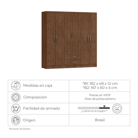 Armario Ropero Placard de 6 Puertas Línea Plus con 2 Cajones y Perchero Horizontal - MDP - Dakar Armario Ropero Placard de 6 Puertas Línea Plus con 2 Cajones y Perchero Horizontal - MDP - Dakar