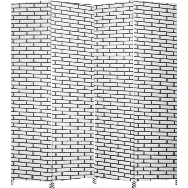 Biombo Boho Nhome 4 Paneles Madera Ratán Clásico Blanco y negro