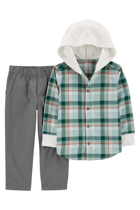 Set dos piezas, pantalón de sarga y camisa de franela, con capucha Sin color