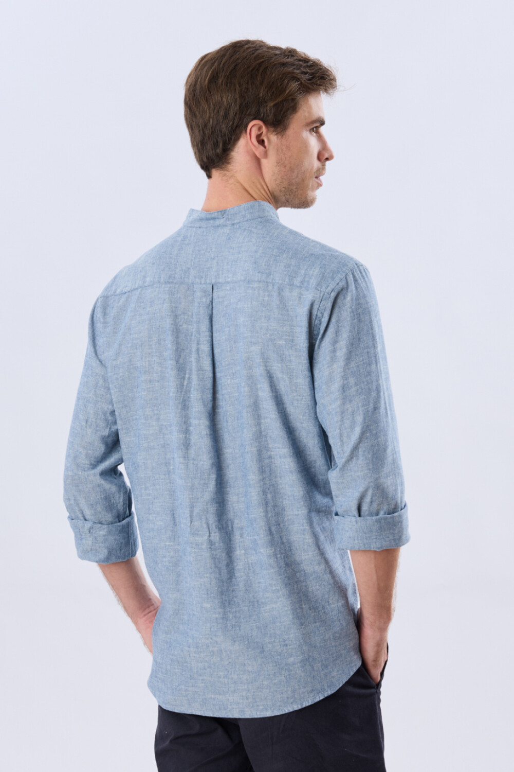CAMISA LISA DE LINO CUELLO MAO Denim