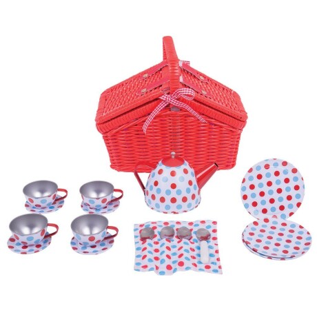 Juego Tazas de Té Canasta mimbre roja