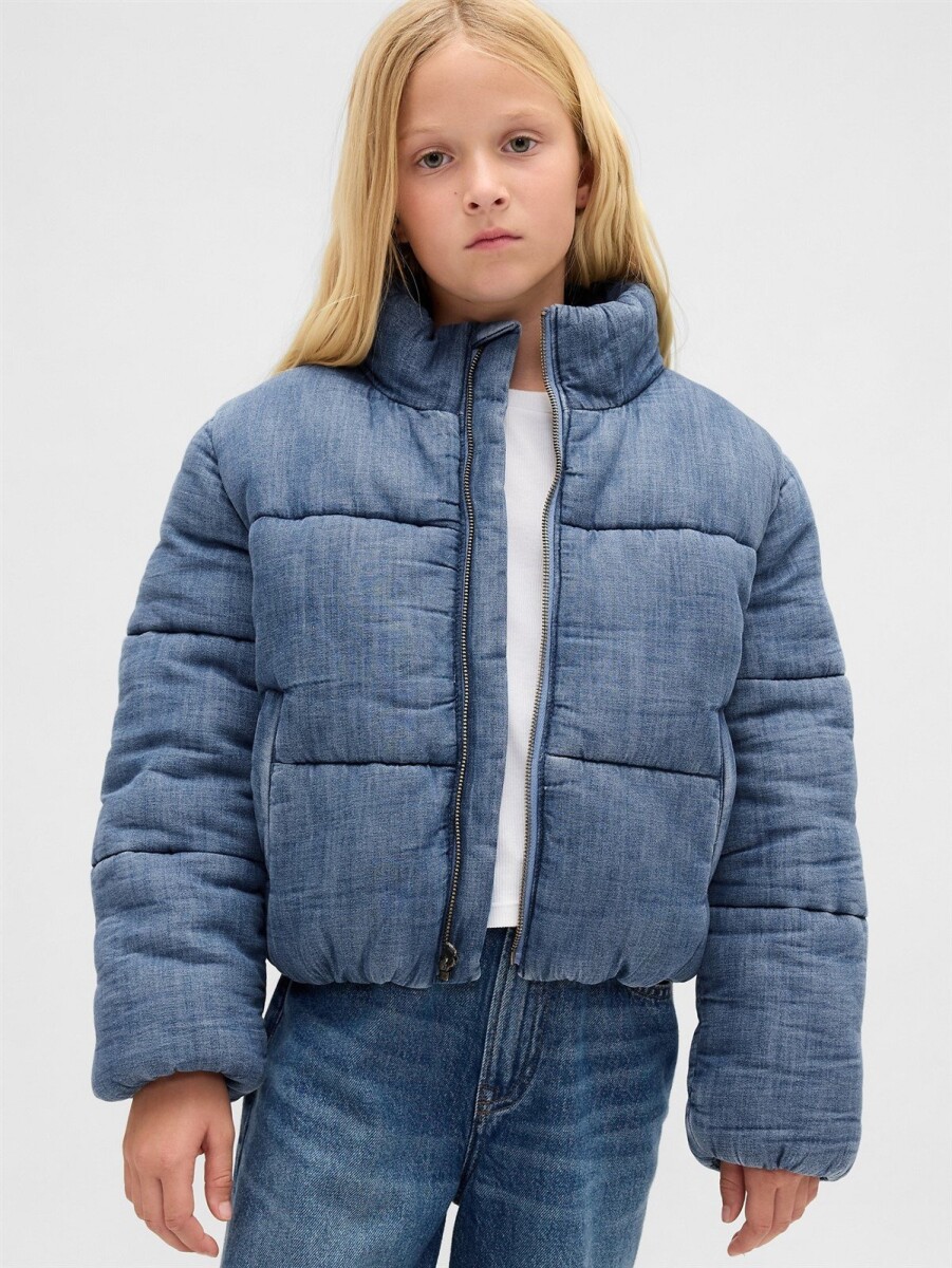 Campera De Jean Puffer Niña - Medium Wash 