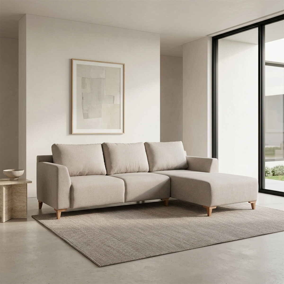 Rinconera Gino - Tela Microfibra - Chaise derecho - TC 1010 (Beige) 