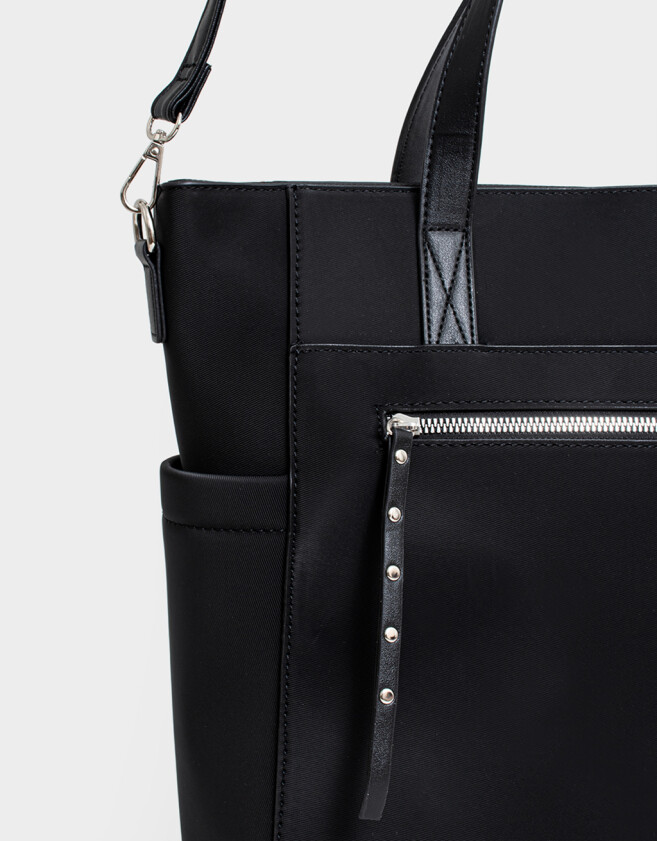 Shopper Flores Cartera Shopper Con Doble Asa - Negro