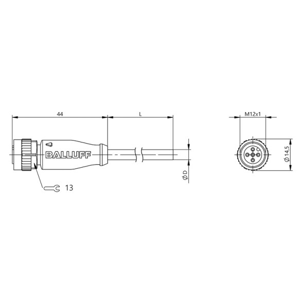 Cable de conexión M12 para sensor, 2mts BF0110