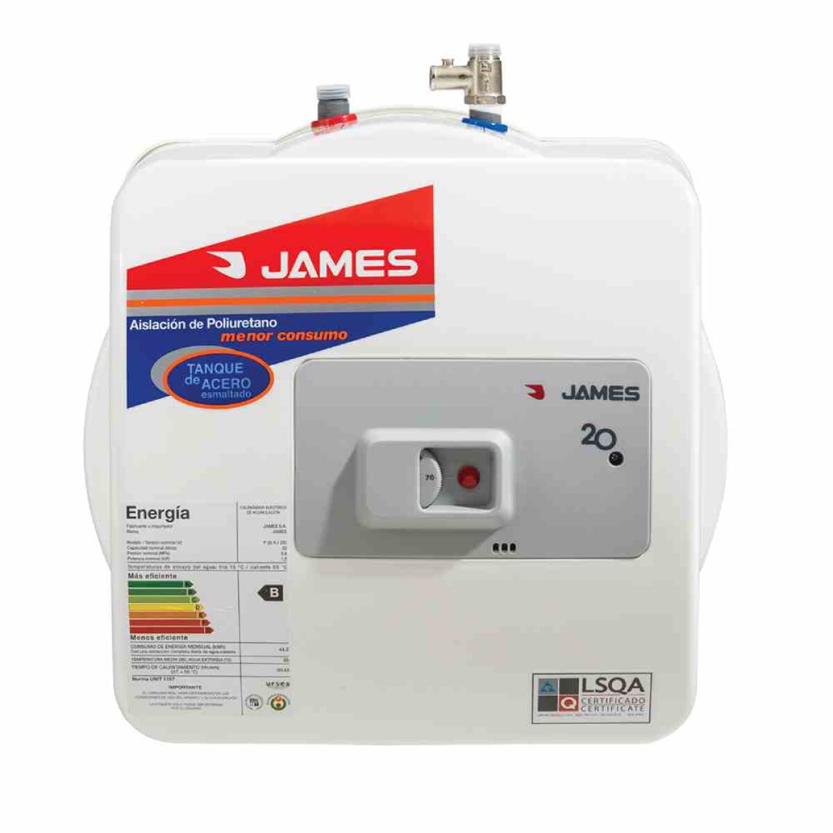 Calefon James 20 Litros acero prisma - salida superior 
