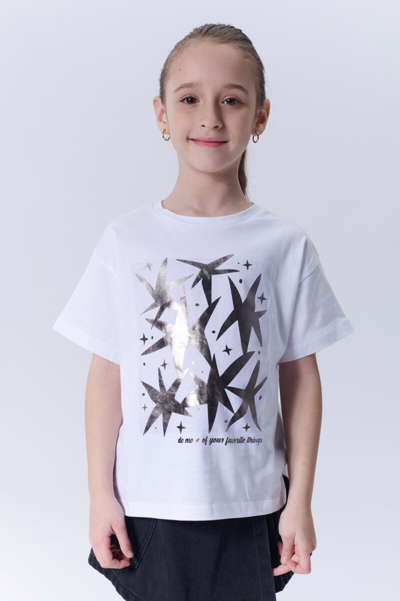 Remera Manga Corta Estampa - Estrellas Blanco 
