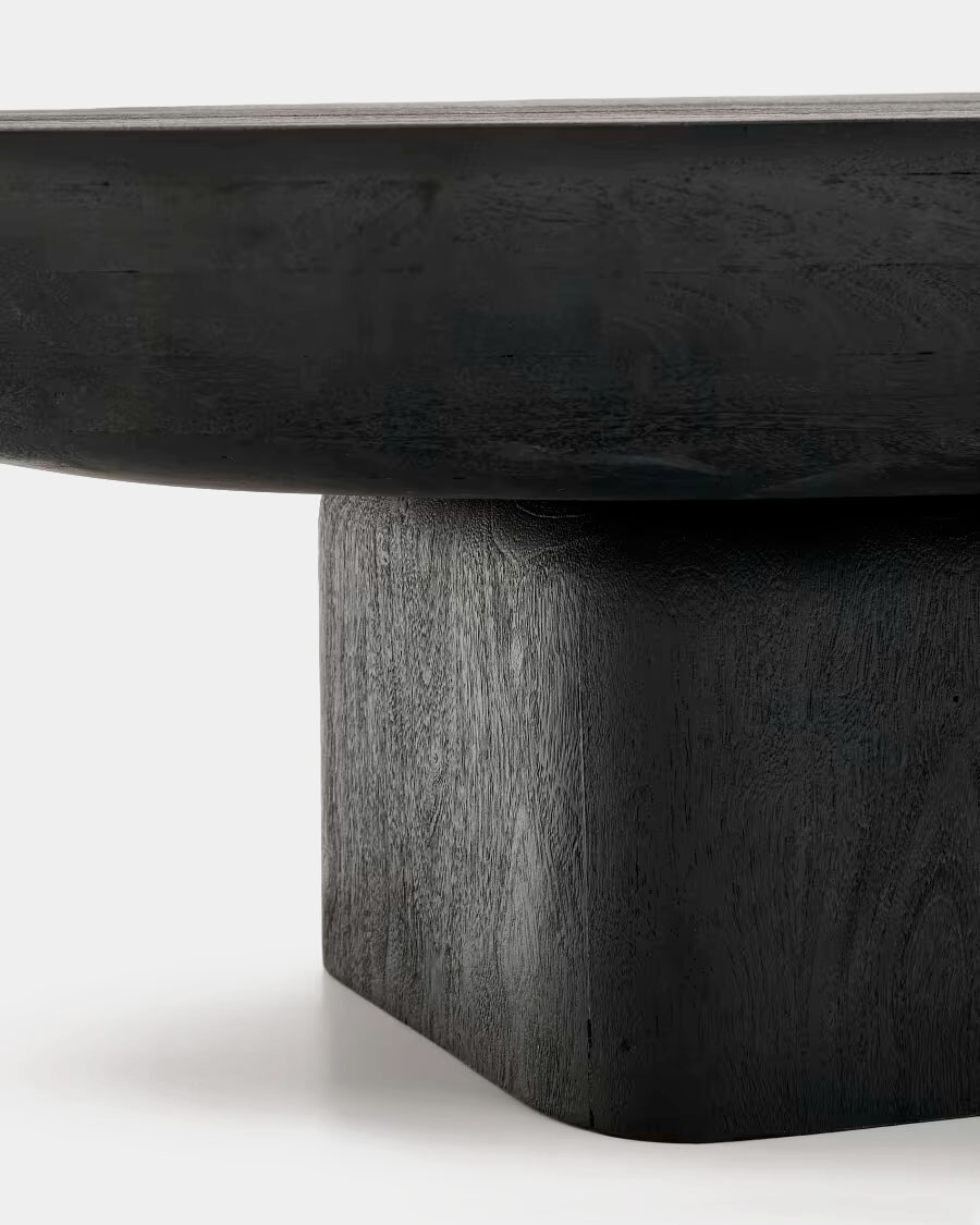 Mesa de centro Ovak de madera maciza de acacia con acabado negro FSC 100% 140 x 70 cm Mesa de centro Ovak de madera maciza de acacia con acabado negro FSC 100% 140 x 70 cm