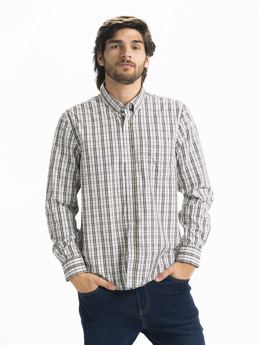 Camisa a Cuadros Manga Larga - BEIGE/ FANTASIA 3 