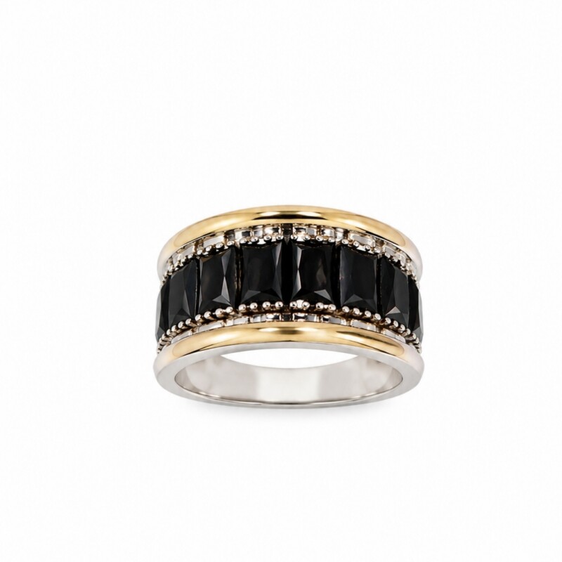 Anillo plata y oro con zirconias negras Anillo plata y oro con zirconias negras