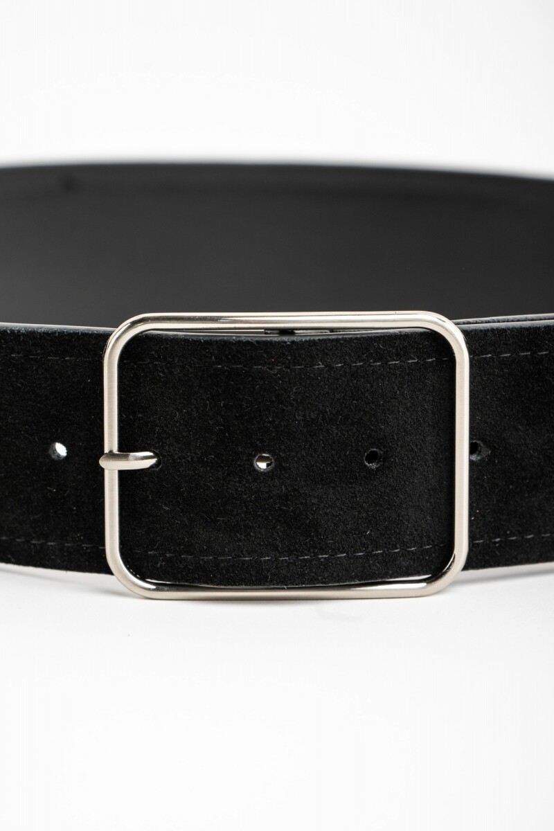 Cinto Cuero Hebilla Cuadrada Negro