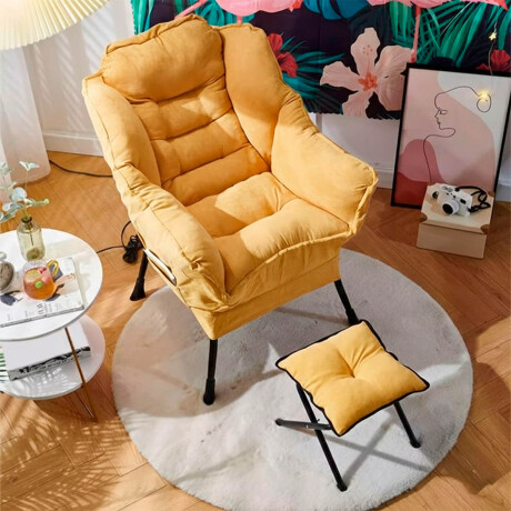 Silla Sillón Butaca Lazy Con Posapie Otomano Bolsillo Amarillo