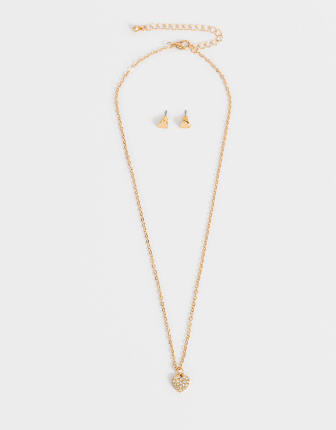 Bijouterie Set Con corazón Set De Aros Y Cadena Con Corazón - Dorado